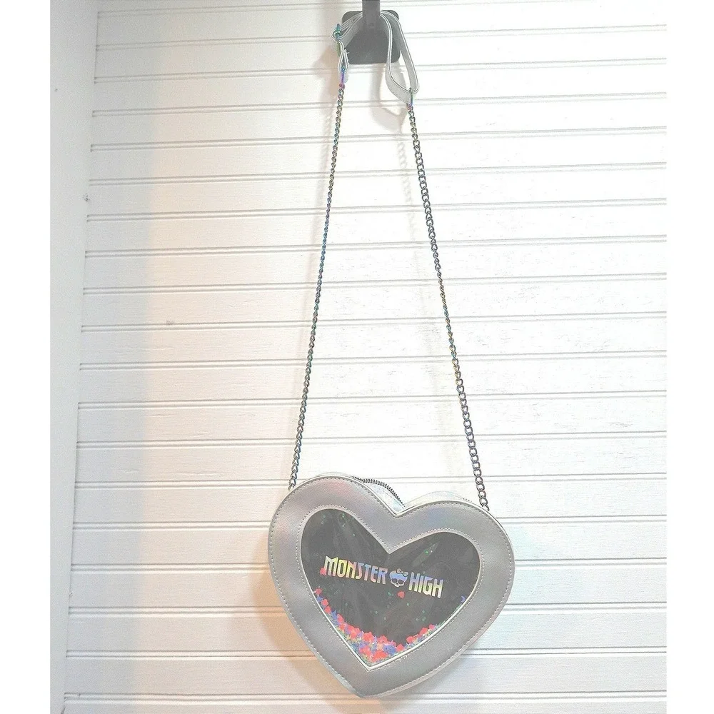 Monster High Heart Crossbody Purse Silver Metallic Costume‎ Chain Adjustable Bag